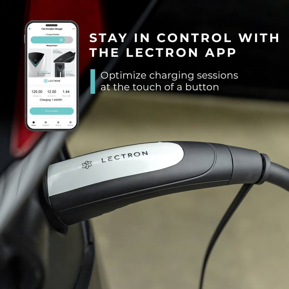 Lectron Portable Level 1 Tesla EV Charger (WiFi) with App Control | 120V | 12 Amp | NEMA 5-15 | 16 ft Cord